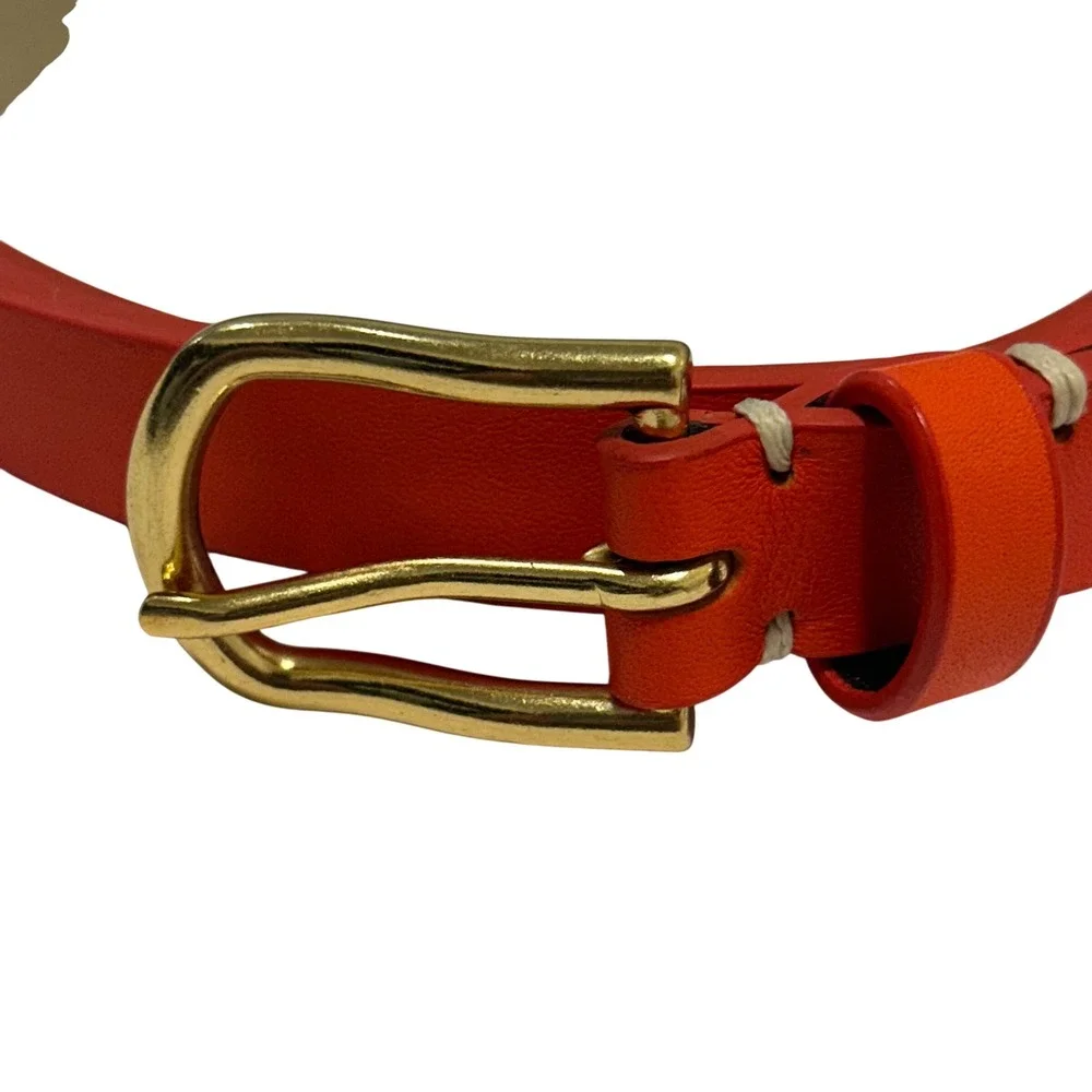 Coldwater Creek Orange Leather Skinny Belt Gold Buckle XL Vibrant Accessory